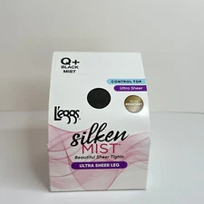 L'eggs Silken Mist Pantyhose Ultra Sheer Leg Control Top, Size Q+ - BLACK MIST