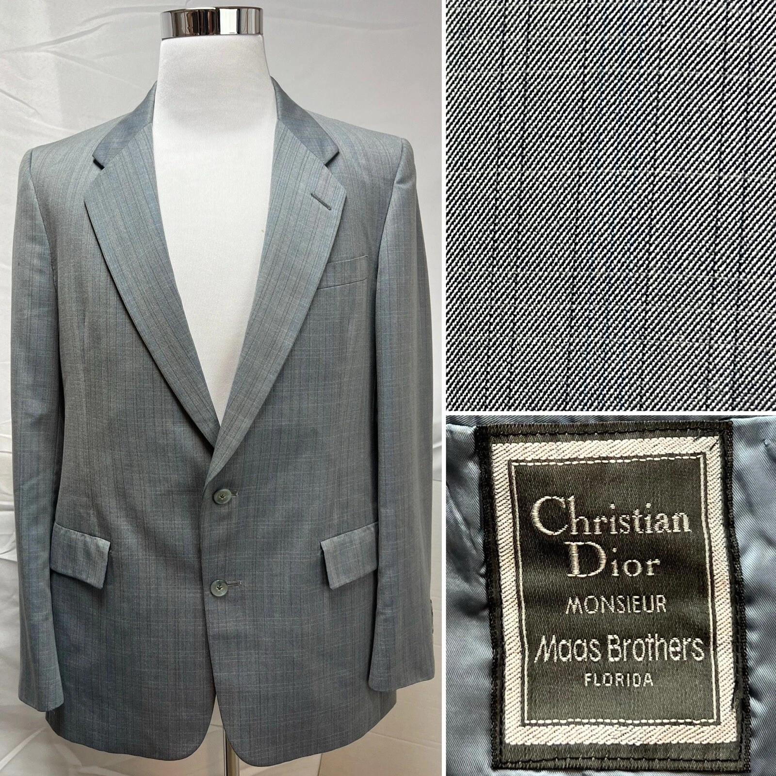 Blazer Giacca Vintage Uomo Christian Dior Monsieur Grigio A Quadri Blu 42L anni 70 80