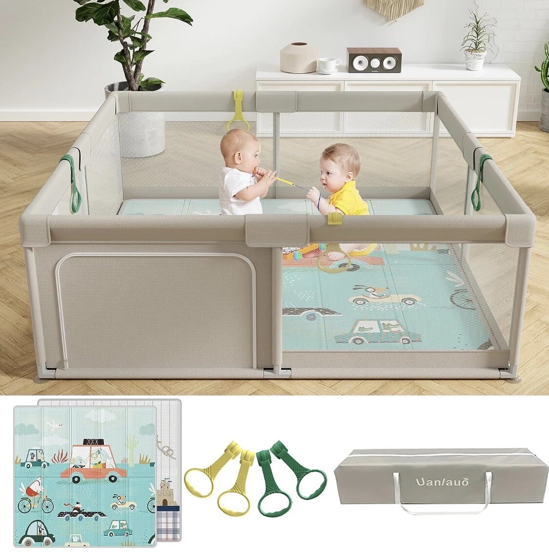 EXTRA LARGE BABY KIDS CHILD PLAY YARD PLAY PEN AREA FENCE WITH MAT
