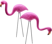 2 Pack Plastic Pink Flamingo Yard Outdoor Lawn Garden Decor Art Ornament Statue
