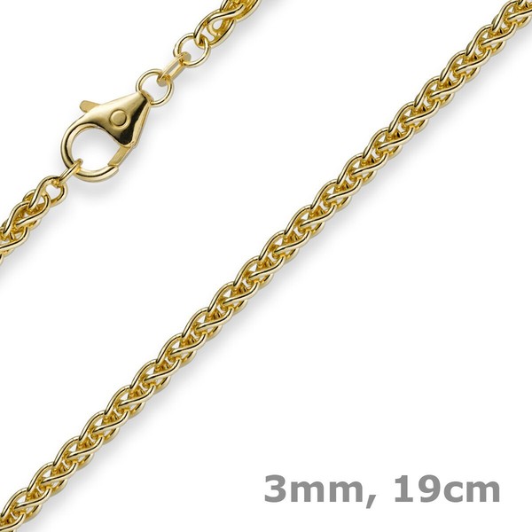3Mm Armband Armkette Zopfkette Aus 585 Gold Gelbgold, 19Cm, Unisex, Goldarmband-image