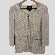 St. John Couture Platinum Shimmer Woven Sequin Trim Jacket Size 8