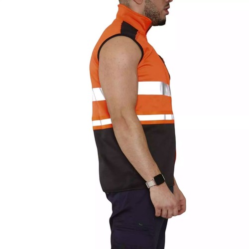 Mens High Vis Safety Pockets Bodywarmer Fleece Gilet ZipUp Waistcoat Jackets Top - Picture 3 of 7