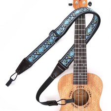 Ukulele Shoulder Strap No Drill Adjustable Clip On Double Hook Hawaiian Blue