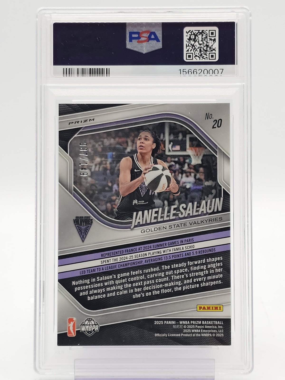 JANELLE SALAUN 2025-26 PANINI PRIZM WNBA ROOKIE PURPLE /149 #20 PSA 10 Q4434 view 2
