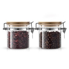 Glass Jars With Bamboo Lids 12 fl oz . 2PC Set of Airtight Storage Jars with...