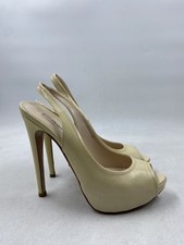 Prada Beige Patent Leather Peep Toe Slingback Heels W 6.5