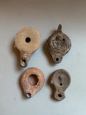 Lot 4x Lampe À Huile Romaine ? Grecque ? Terre Cuite À Identifier - Photo 1/4