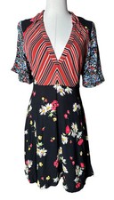 Free People Mix It Up Printed Patchwork Stripe Floral Mini Dress Hippie Boho 8