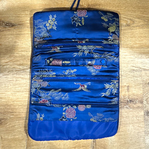 Blue Floral Print Zip Makeup Organizer Pouch Bag