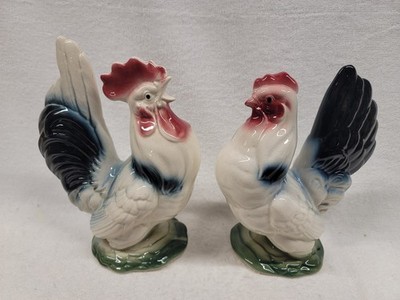 8'' & 7 1/4'' B/W ROOSTER & HEN (GREEN)  BY ROYAL COPLEY, ROYAL WINDSOR, SPAULDING