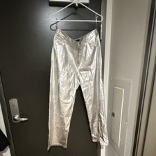 boohoo Silver Metallic Dress Pants Button Zipper Women's Regular Pre-owned