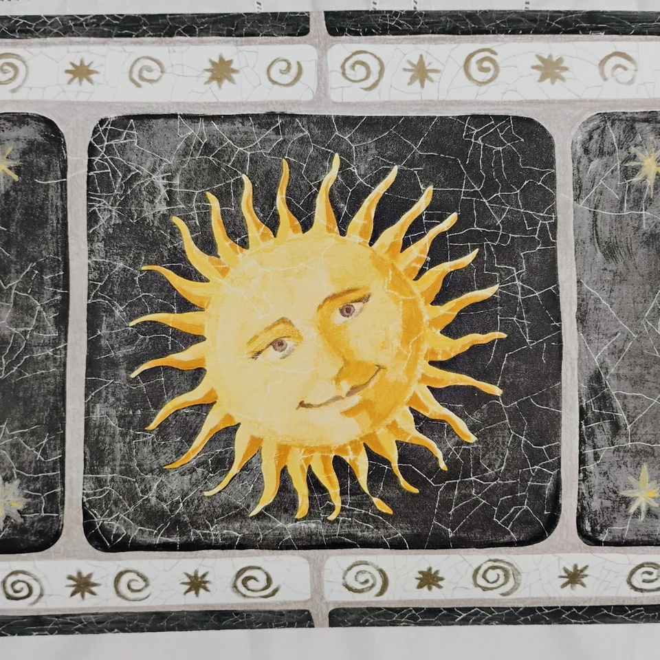 天体太阳月亮脸金星框黑色炭裂纹壁纸边框 — 第 3/4 张图片