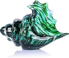 Hand Blown Glass Conch Shell Sculpture, Sea Glass Art Figurines, Beachy Room Dec