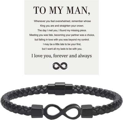 To My Man, Infinity Leather Bracelet Husband Gifts from WifeI Love You Forever a