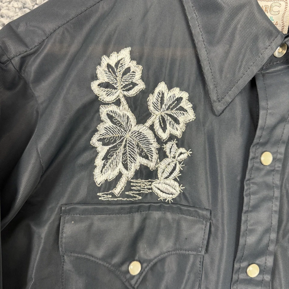 H Bar C California Ranchwear Shirt Mens M 16 33 Black Embroidered Snap VTG 70s - Image 4 of 4