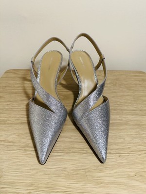 Michael Kors pointy toe silver metallic glitter upper heeled shoes NWOB sz 10