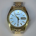 Vintage Seiko 7009-8129 Automatic Day Date Watch 17J Silver Dial Gold Tone