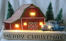 Pioneer Woman Light-Up Christmas Barn with Pick-Up Truck 14" Table Top Decoratio