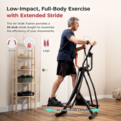 Foldable 30'' Stride Air Walk Cross Trainer Ski Elliptical Adjustable Resistance