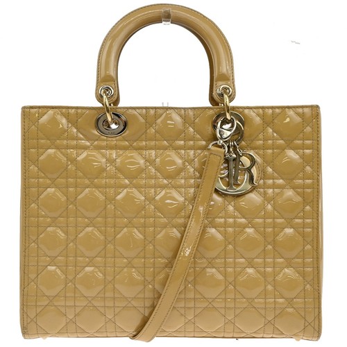 Christian Dior Lady Dior Bag Cannage Quilt Patent Yellow Patent_Leather Handbag