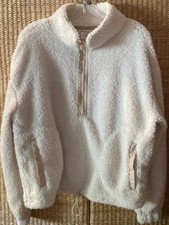 No Boundaries Women  s Cream Fluffy 1/4 Zip with Pocket Size Junior XL 16-18 