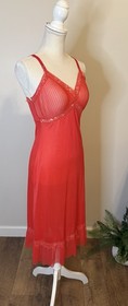 Vtg Chic Lingerie Co Cherry Red Pleated Lace Slip Dress Sz 32 (xs) *flaw*