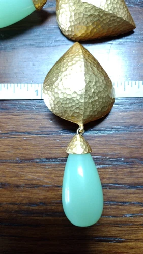 VTG GIVENCHY CLIP ON EARRINGS Hammered GoldTone & Green Jade Massive Signed RARE