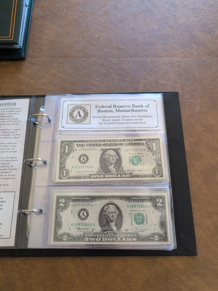1976 Two Dollar Bills $2 COMPLETE DISTRICT SET 12 A-L UNCIRCULATED & $1 Bill Set - Image 2 of 4