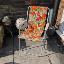 Vintage Aluminum floral camping Chair flower garden folding VW campervan deck 