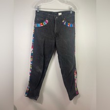 Levi's vintage Women's Black Jeans with Multicolor embroidered Stripes 550