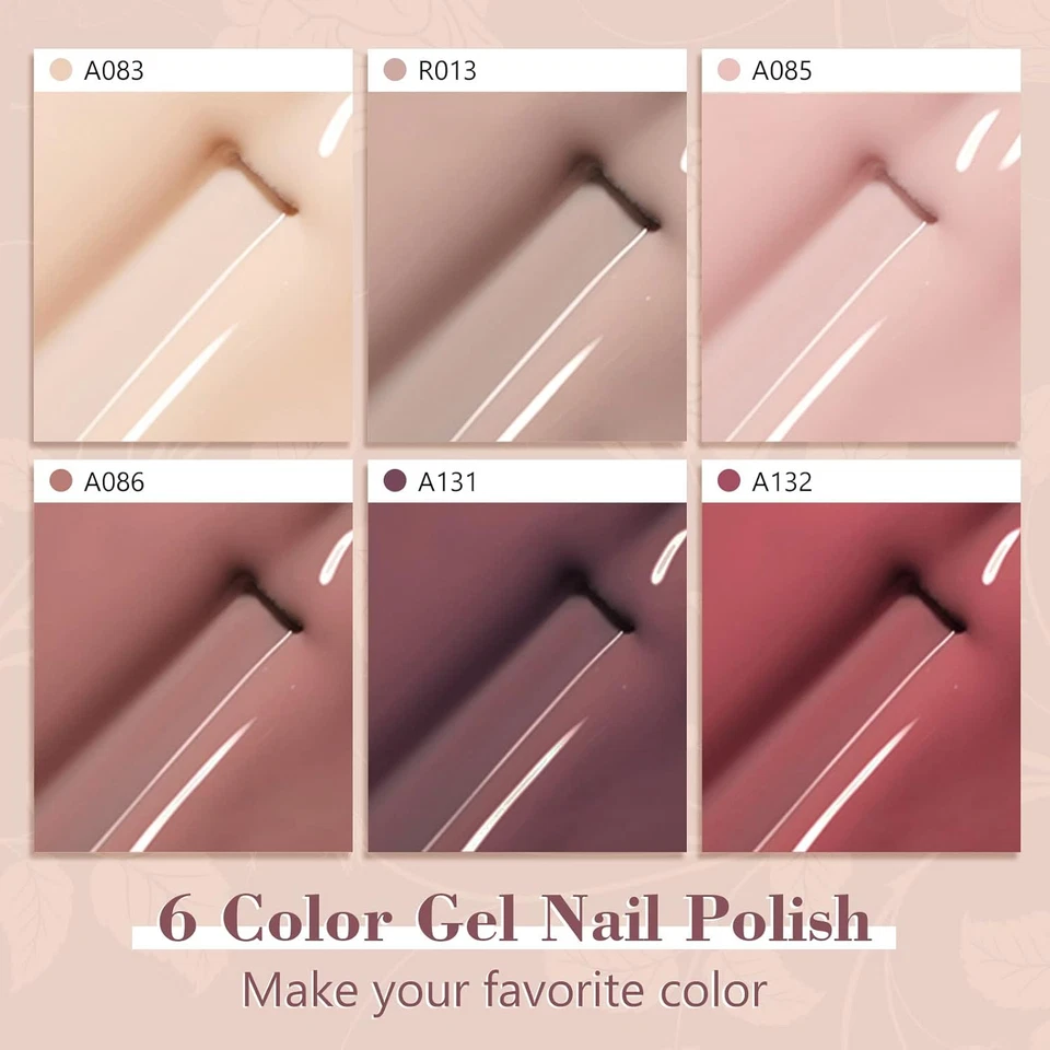 Smalti Semipermanenti Unghie Nude,6 Colori Rosa Nude Beige Marrone Rosso, Soak-O - Immagine 2 di 4