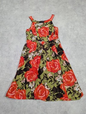 Monsoon Kleid 14 Leinen Seide Blumen Boho Neckholder Midi Sommer Strand Retro Romantisch