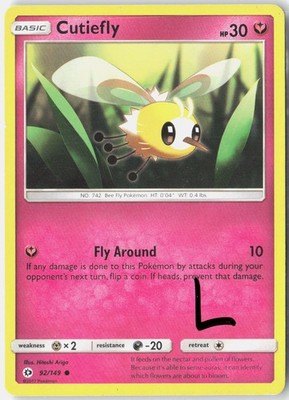 Cutiefly 92/149 Common SM Base Set Pokemon Lightly Played