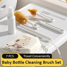 Portable Baby Bottle Brush Cleaning Set with Silicone Brush Travel Case 7PCS