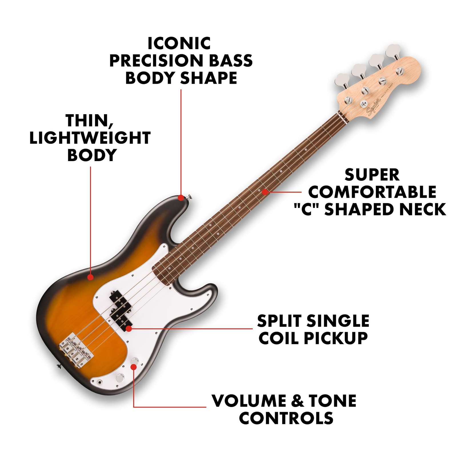 Squier Debut Precision Basse Guitare pour Répétition en Studio - 2