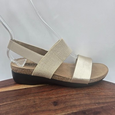 Munro Pisces Sandals Women's 6.5W Wide Gold Beige Leather Cork Strappy Comfort