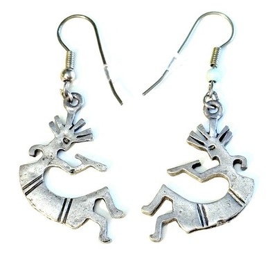 Vtg Native American Silver Kokopelli Symbolism Earrings Fertility Music Healer T