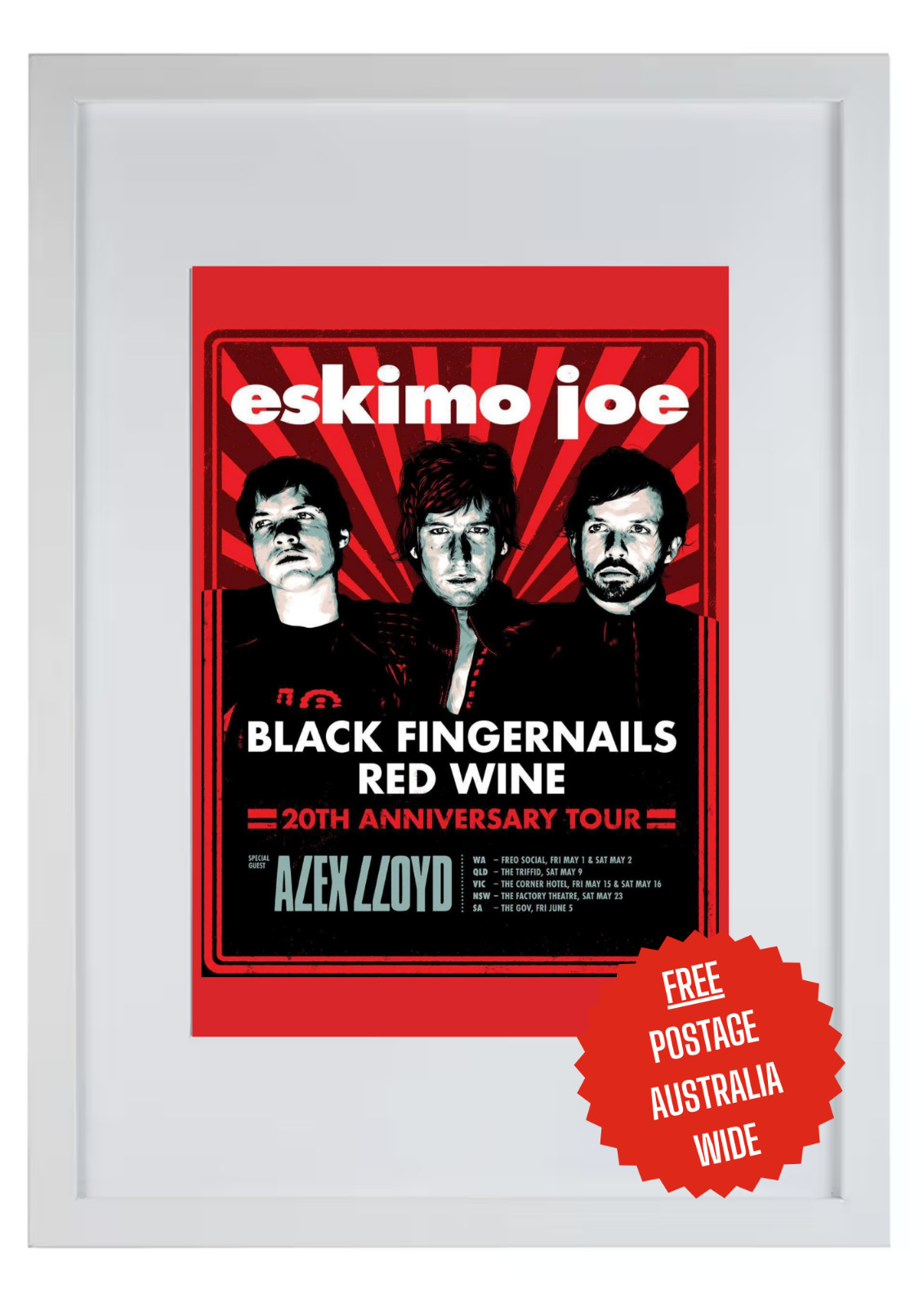 Eskimo Joe A3 Framed Print of 2026 Australian Tour Poster Black White