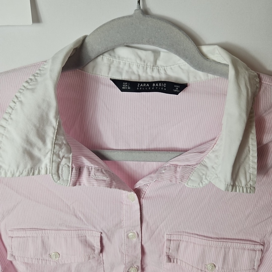 Zara Basic Collection Pink & White Pinstripe Butt… - image 2
