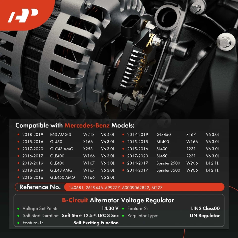 Regulador alternador A-Premium para Mercedes-Benz C400 E400 Sprinter 2500 14,30 V Foto 3 de 4