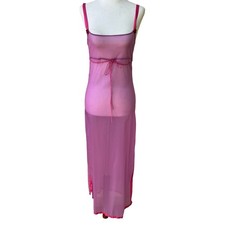 Vintage Y2K Sheer Coquette Fairy Romantic Boudoir Maxi Slip Dress Crochet Trim S