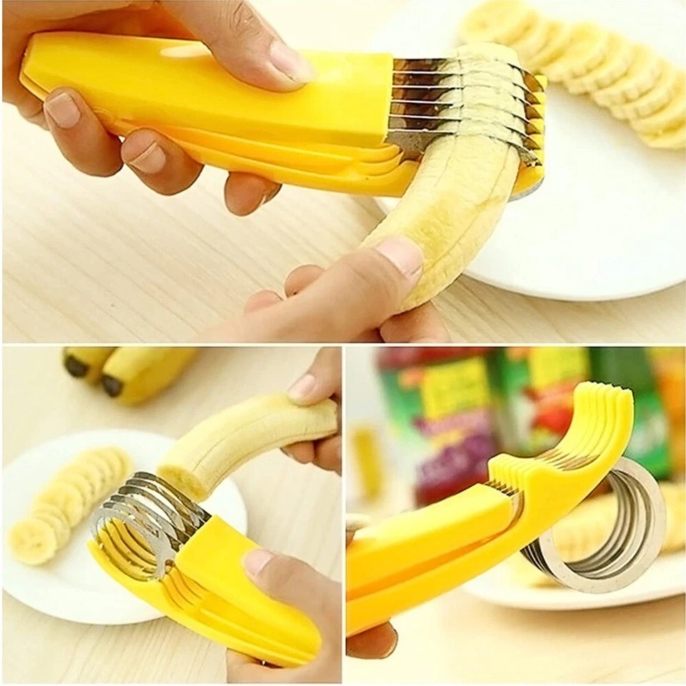2Pcs Banana Slicer Fruit Knife Veggie Cutter Kitchen Bar Tool Stainless Steel
