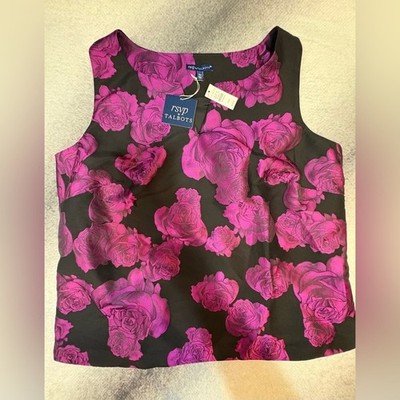 (A4) NWT Talbots RSVP Size 16W Black Purple Floral Brocade Sleeveless Top