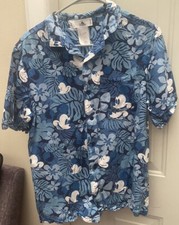 Vintage Disney Men s Mickey Mouse S Shirt Blue Button Up Hawaiian Camp Tiki