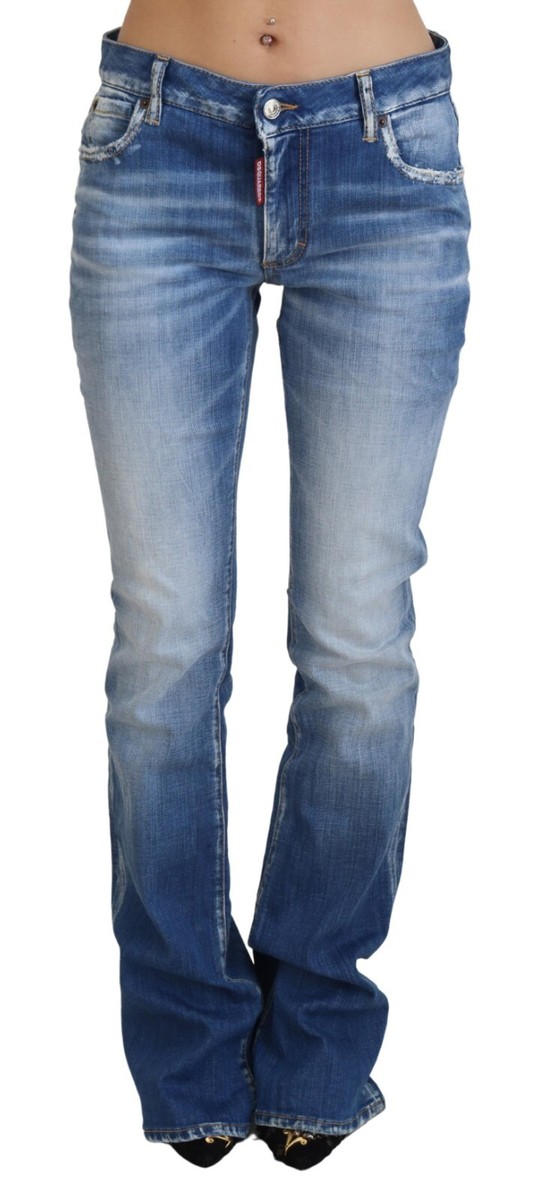 DSQUARED2 Jeans Blue Washed Cotton Mid Waist Flared Denim
