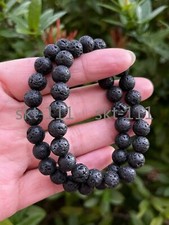 Grade A  Black Lava Rock Crystal Bead Bracelet 10mm, Volcanic Lava Bracelet