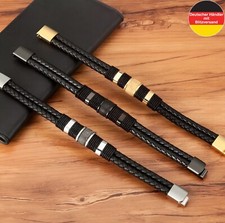 Herren Armband Schwarz Lederarmband Mode Schmuck Edelstahl Magnet Verschluss