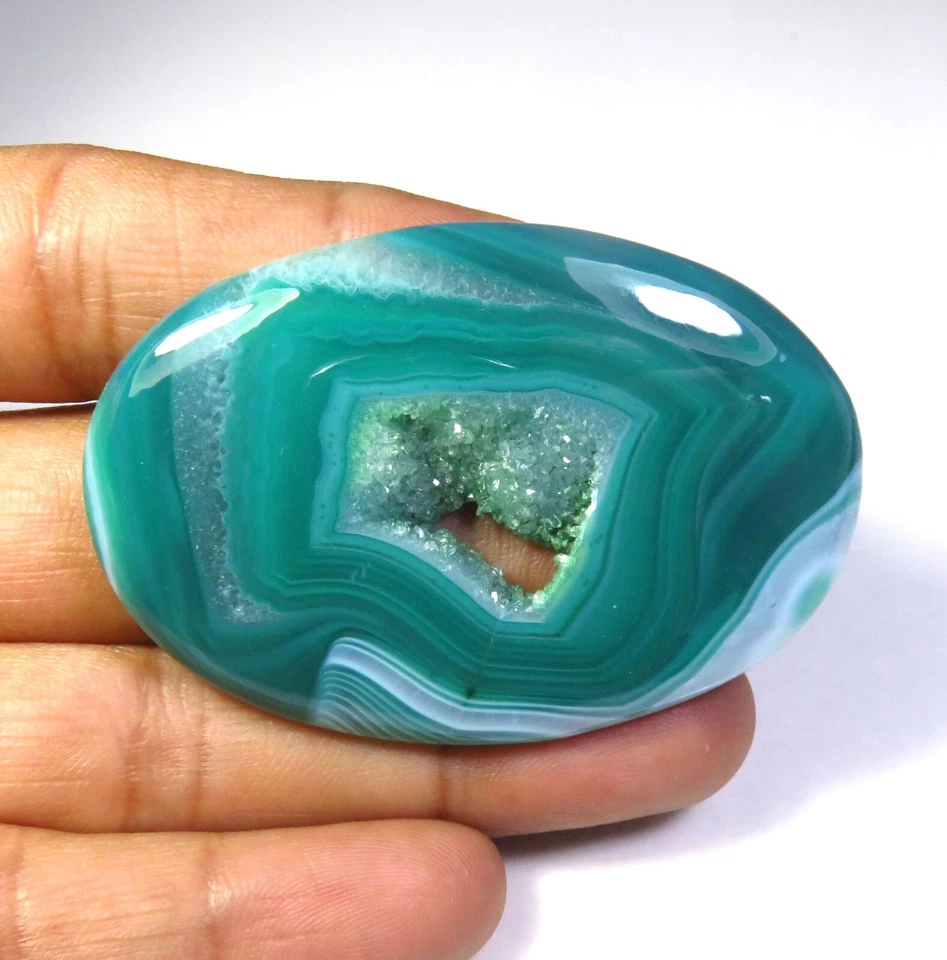 Green Onyx Oval Agate Gems 55x36 mm Natural Window Druzy Geode Cabochon OD-1254 - Image 2 of 4