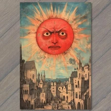 Art Print Angry Sun Over City Mean Star Hot Rays Buildings Sky Funny Unusual